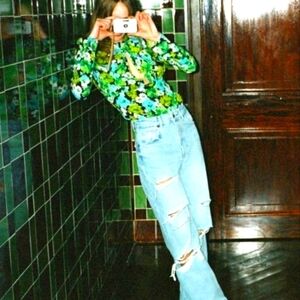 𝅺ZARA Draped Floral Bodysuit